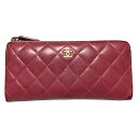 【中古】CHANEL(シャネル) マトラッセ 長財布 ゴールド金具/L字ファスナー ピンク ラムスキン