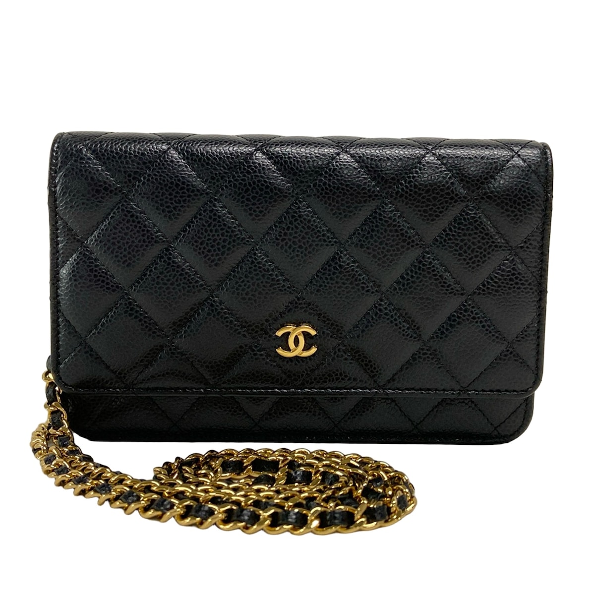 【中古】CHANEL(シャネル) マトラッセ 財布 チェーンウォレット/ゴールド金具 黒