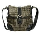 【中古】COACH(コーチ) ソーホーミニシグネチャースモールダッフル ショルダーバッグ 黒×ブラウン レザー