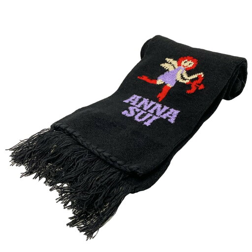 【中古】ANNA SUI(アナスイ) マフラー 黒×ライトパープル×マルチ 【中古】ANNA SUI(アナスイ) マフラー 黒×ライトパープル×マルチ