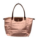 【中古】LONGCHAMP(ロンシャン) ル・プリアージュオリジナル ショルダーバッグ 折りたたみ ピンク×ブラウン レザー(4)