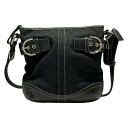 【中古】COACH(コーチ) シグネチャーソフトダッフル ショルダーバッグ 黒 レザー
