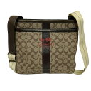 【中古】COACH(コーチ) シグネチャー柄,ヘリテージ ショルダーバッグ カーキ×ダークブラウン×オレンジ レザー