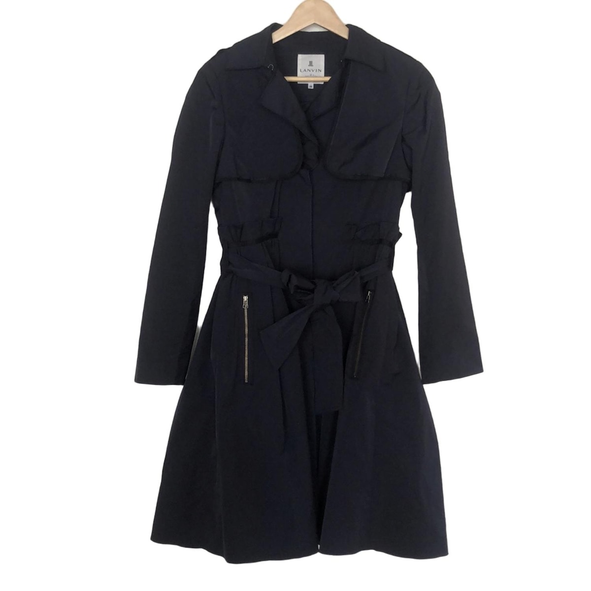 【中古】LANVIN en Bleu(ランバンオンブルー) トレンチコート 長袖/ライナー付き/秋/冬 ダークネイビー