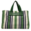 【中古】miumiu(ミュウミュウ) CANAPA RIGA VIT トートバッグ ストライプ ヴェルデ(ライトグリーン×白×パープル) レザー