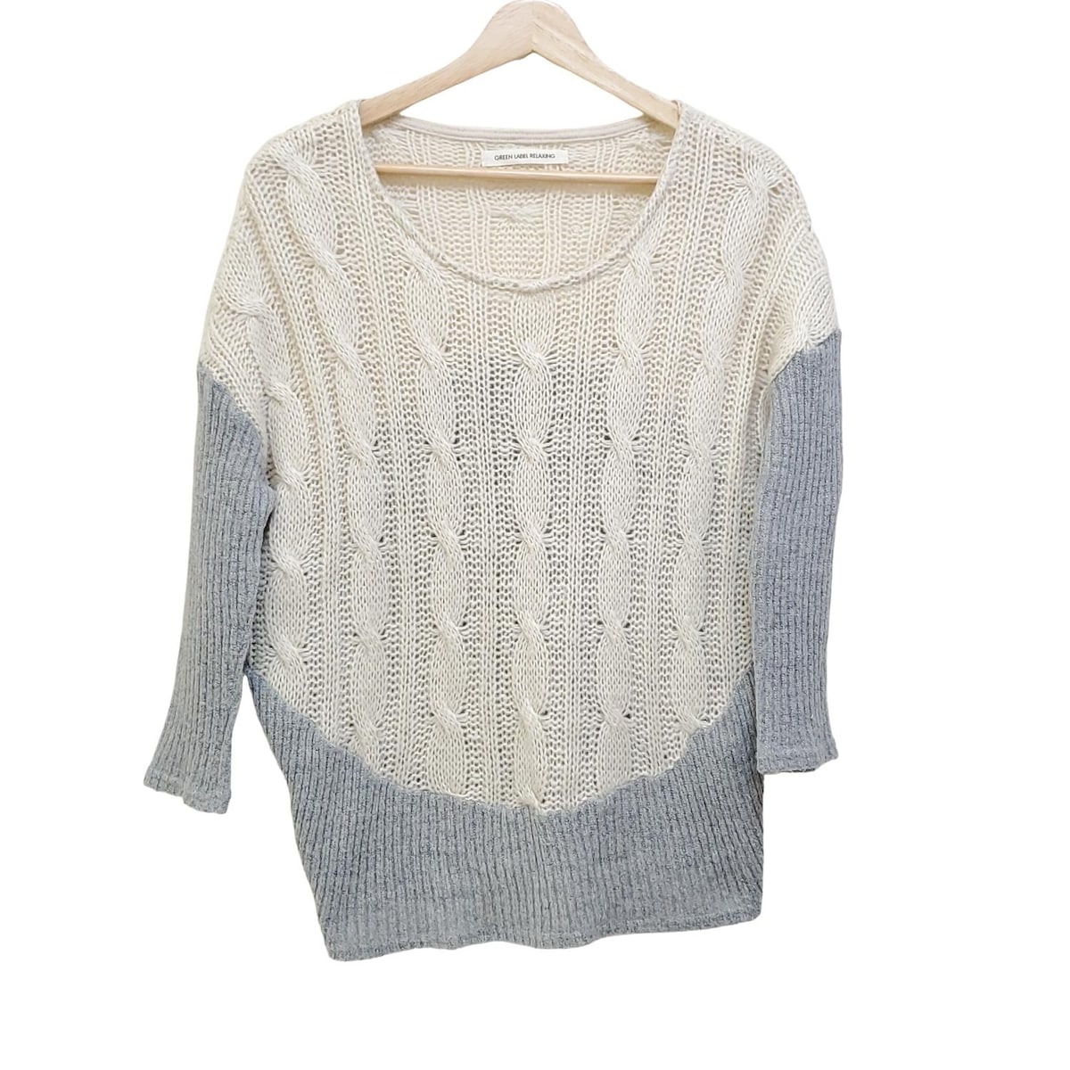 【中古】green label relaxing(グリーンレーベルリラクシング) 長袖セーター アイボリー×ライトグレー