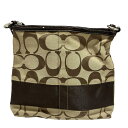 【中古】COACH(コーチ) シグネチャーストライプコンバーチブル ショルダーバッグ ダークブラウン×ベージュ レザー