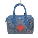 【中古】COACH(コーチ) シグネチャー柄 ハンドバッグ ダークネイビー×レッド×マルチ レザー