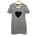 【中古】LOVE MOSCHINO(ラブモスキーノ) トレーナー 半袖/スパンコール/ハート/ロング丈 グレー×黒×ダークネイビー