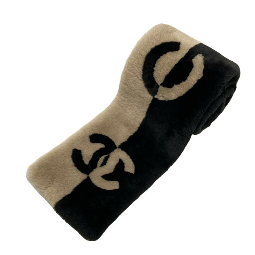 【新着】【中古】CHANEL(シャネル) マフラー ココマーク/ロゴ/バイカラー 黒×グレーベージュ カシミヤ、ムートン 【新着】【中古】CHANEL(シャネル) マフラー ココマーク/ロゴ/バイカラー 黒×グレーベージュ カシミヤ、ムートン