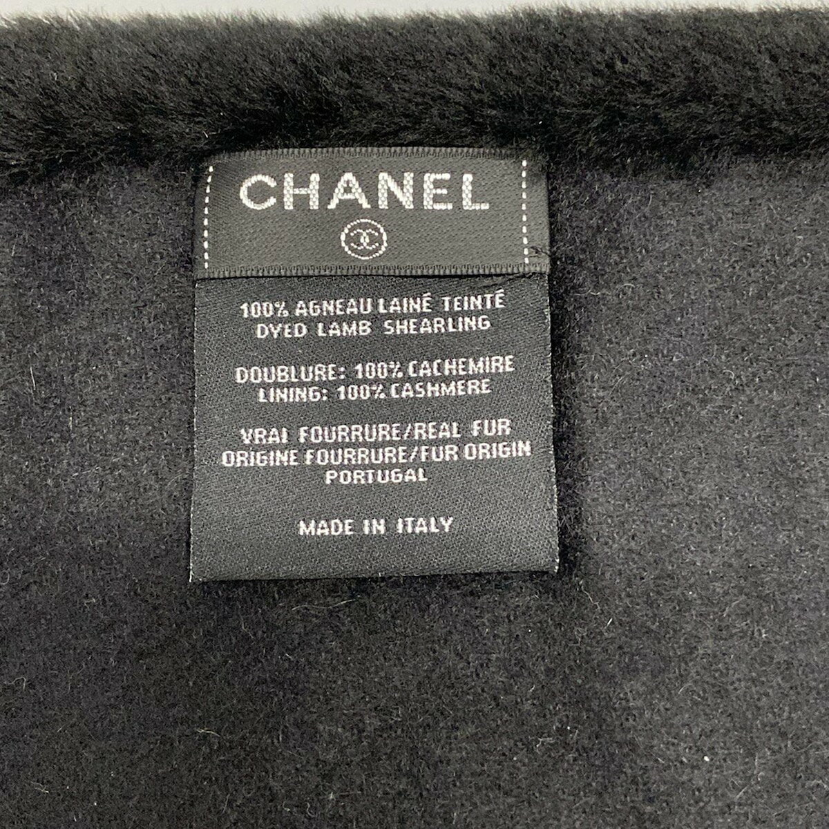 【新着】【中古】CHANEL(シャネル) マフラー ココマーク/ロゴ/バイカラー 黒×グレーベージュ カシミヤ、ムートン