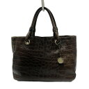 【中古】FURLA(フルラ) トートバッグ 型押し加工 ダークブラウン レザー