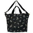 【中古】LESPORTSAC(レスポートサック) トートバッグ 花柄/2way 黒×白