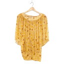 【中古】YUMAKOSHINO(ユマコシノ) チュニック クルーネック/半袖/シルク/シースルー ダークイエロー×アイボリー×ブラウン シルク