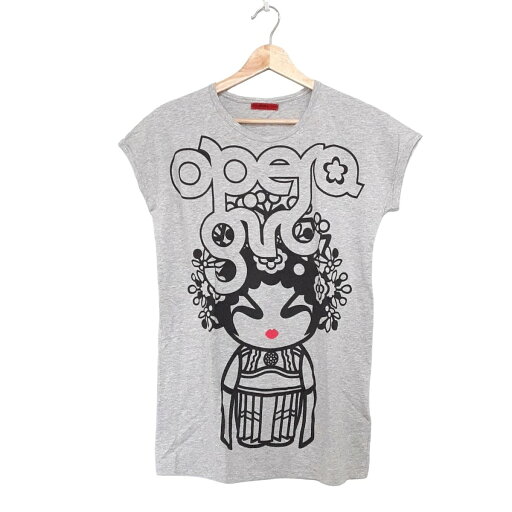 【中古】VIVIENNE TAM(ヴィヴィアンタム) 半袖Tシャツ クルーネック/フラワー(花) グレー×黒×レッド コットン 【中古】VIVIENNE TAM(ヴィヴィアンタム) 半袖Tシャツ クルーネック/フラワー(花) グレー×黒×レッド コットン