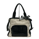 【中古】PAULEKA(ポールカ) ハンドバッグ 型押し加工 黒×ベージュ レザー