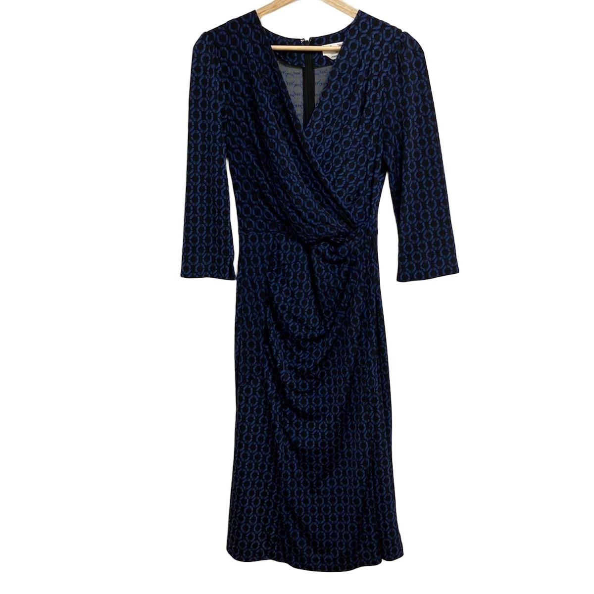 【中古】kayme(ケイミー) ワンピース Vネック/長袖/ロング 黒×ブルー