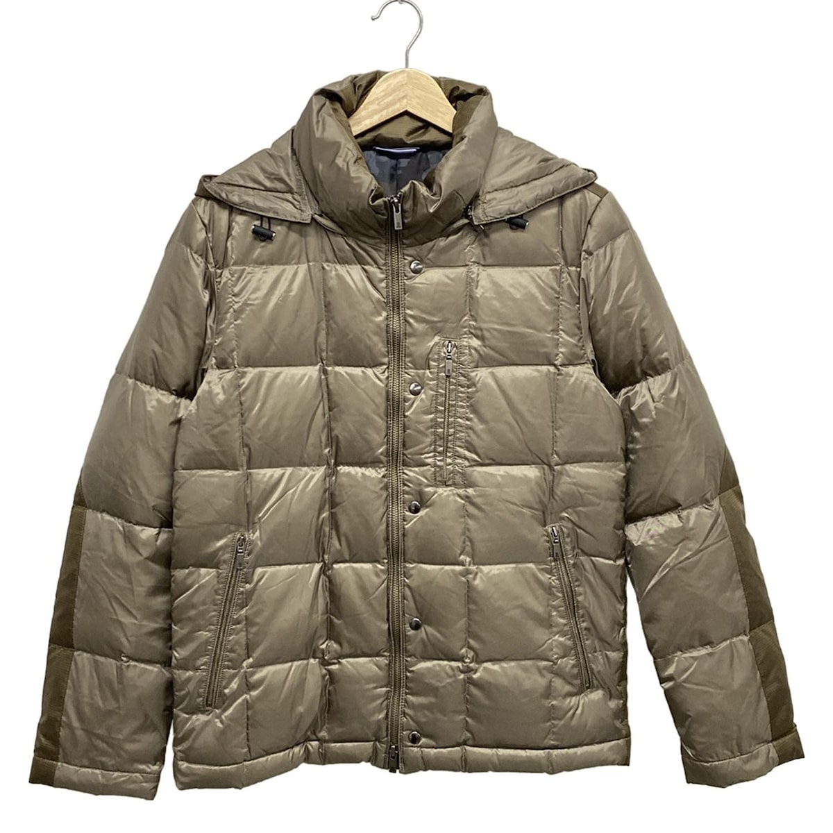 【中古】LANVIN en Bleu(ランバンオンブルー) ダウンジャケット 長袖/ジップアップ/フード取り外し可/冬 ライトカーキ×カーキ