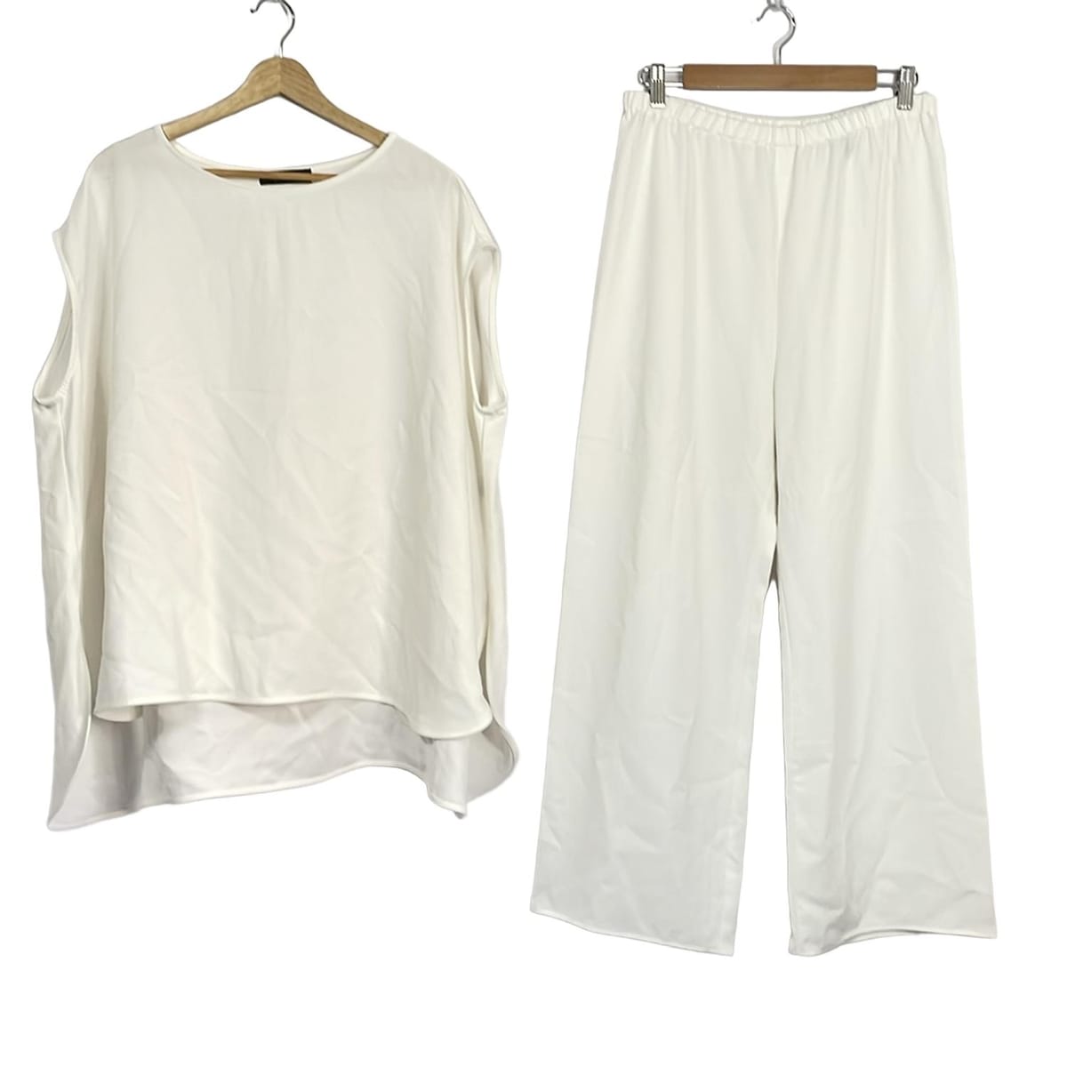 【中古】Anne Coquine(アンコキーヌ) レディースパンツセットアップ クールネック/ノースリーブ/ウエストゴム 白