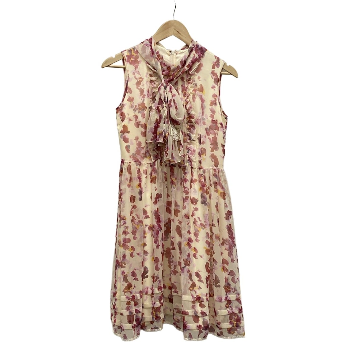 【中古】Lois CRAYON(ロイスクレヨン) ワンピース ノースリーブ/ロング/フリル/花柄 アイボリー×ボルドー×マルチ(4)