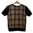【中古】MACKINTOSH PHILOSOPHY(マッキントッシュフィロソフィー) 半袖カットソー クルーネック/チェック柄/異素材切替 ベージュ×ダークネイビー×マルチ コットン、コットン