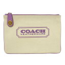 【中古】COACH(コーチ) ポーチ アイボリー×パープル レザー