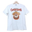 【中古】CAPTAIN SANTA(キャプテンサンタ) 半袖Tシャツ クルーネック 白×マルチ コットン、コットン