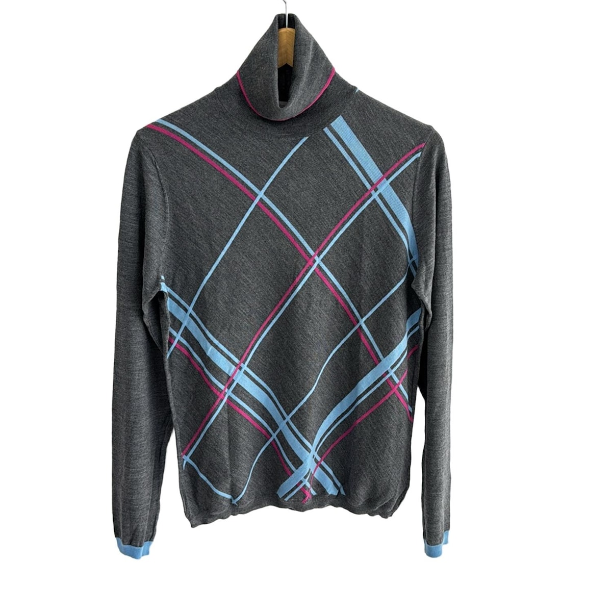【中古】HERNO(ヘルノ) 長袖セーター タートルネック ダークグレー×ライトブルー×ピンク