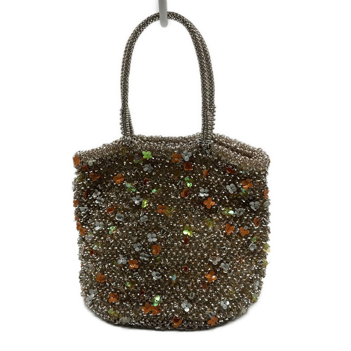 【中古】ANTEPRIMA(アンテプリマ) ワイヤーバッグ トートバッグ フラワー(花) シルバー×オレンジ×マルチ レザーのサムネイル