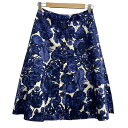 【中古】LAURAASHLEY(ローラアシュレイ) スカート ひざ丈/花柄 白×ネイビー×ダークネイビー
