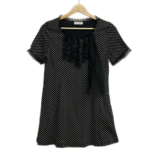【中古】Austin Reed(オースチンリード) チュニック クルーネック/半袖/レース/ドット柄 黒×白 【中古】Austin Reed(オースチンリード) チュニック クルーネック/半袖/レース/ドット柄 黒×白