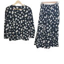 【中古】INGEBORG(インゲボルグ) スカートセットアップ 花柄 黒×白×ダークグリーン