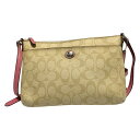 【中古】COACH(コーチ) シグネチャー柄 ショルダーバッグ カーキ×ピンク レザー
