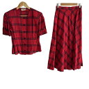 【中古】CARVEN(カルヴェン) スカートセットアップ チェック柄/肩パッド レッド×ダークネイビー