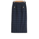 【中古】United Arrows GREEN LABEL RELAXING(ユナイテッドアローズ グリーンレーベル) ロングスカート マキシ丈/チェック柄 ダークネイビー×ブラウン