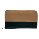 【中古】CELINE(セリーヌ) 長財布 ラウンドファスナー ブラウン×黒 レザー