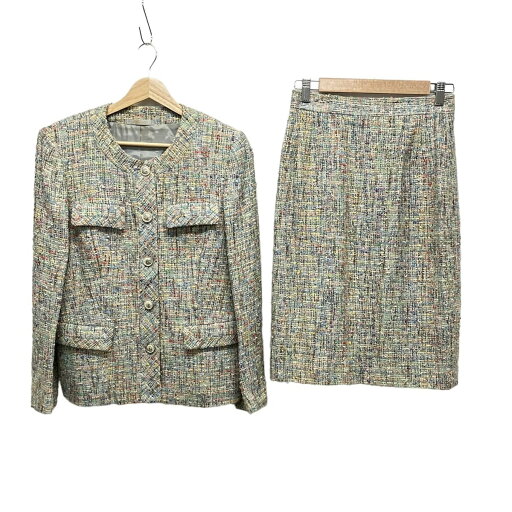 【中古】Aquascutum(アクアスキュータム) スカートスーツ ツイード ライトブルー×白×マルチ 【中古】Aquascutum(アクアスキュータム) スカートスーツ ツイード ライトブルー×白×マルチ
