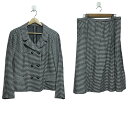 【中古】Leilian(レリアン) スカートスーツ チェック柄 黒×白