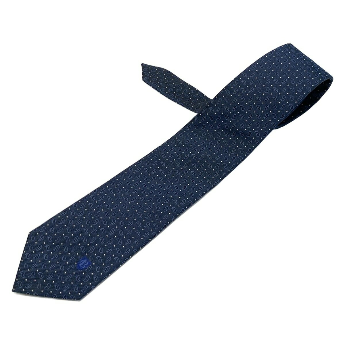 【中古】BLACK LABEL CRESTBRIDGE(ブラックレーベルクレストブリッジ) ネクタイ ペイズリー柄/ドット柄 ダークネイビー×ネイビー×白