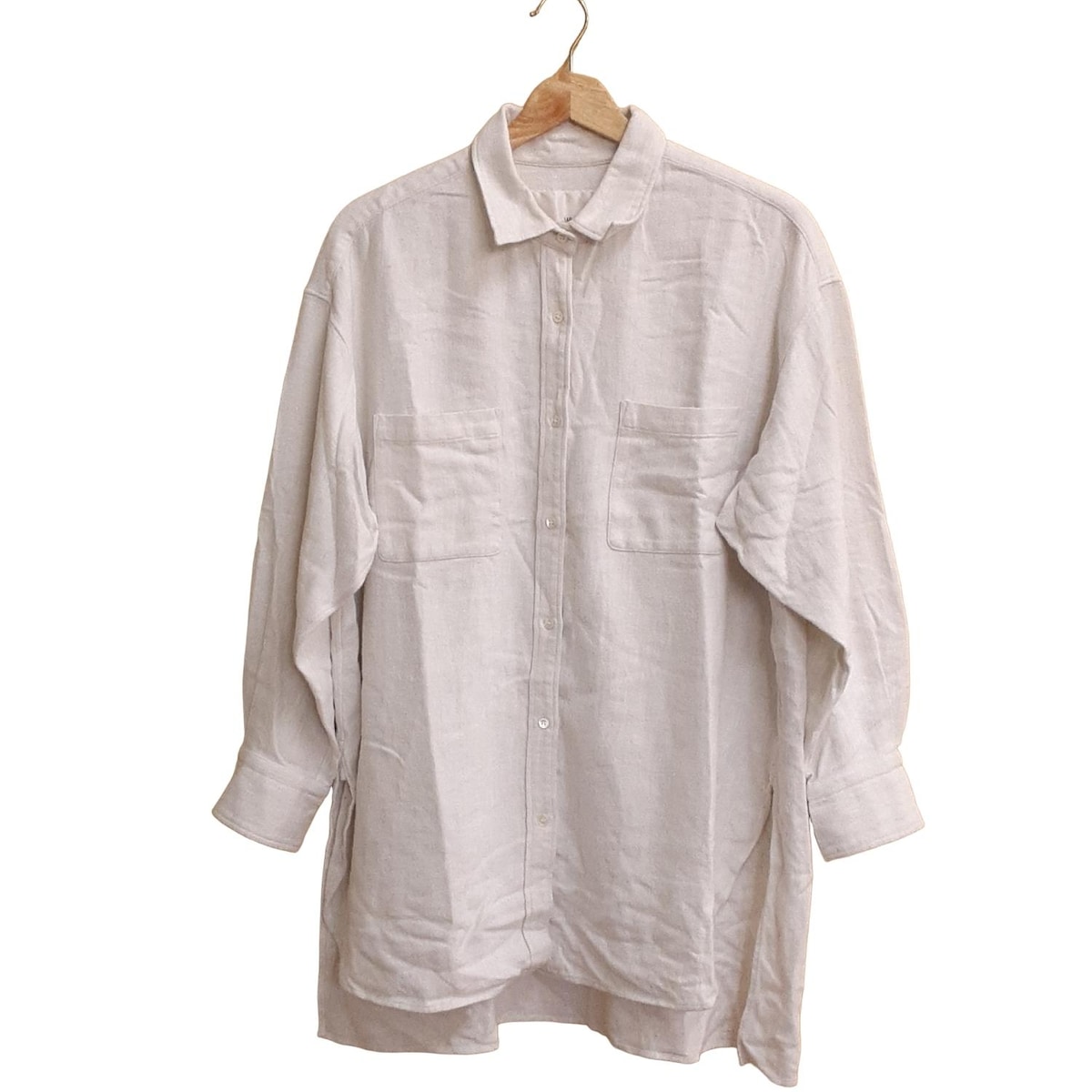 【中古】whim gazette(ウィムガゼット) チュニック レギュラーカラー/長袖 白×ライトグレー コットン