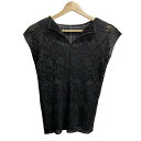 【中古】PLEATS PLEASE(プリーツプリーズ) 半袖カットソー Vネック/プリーツ/総柄/2枚セット ダークグレー×カーキ×マルチ(4)