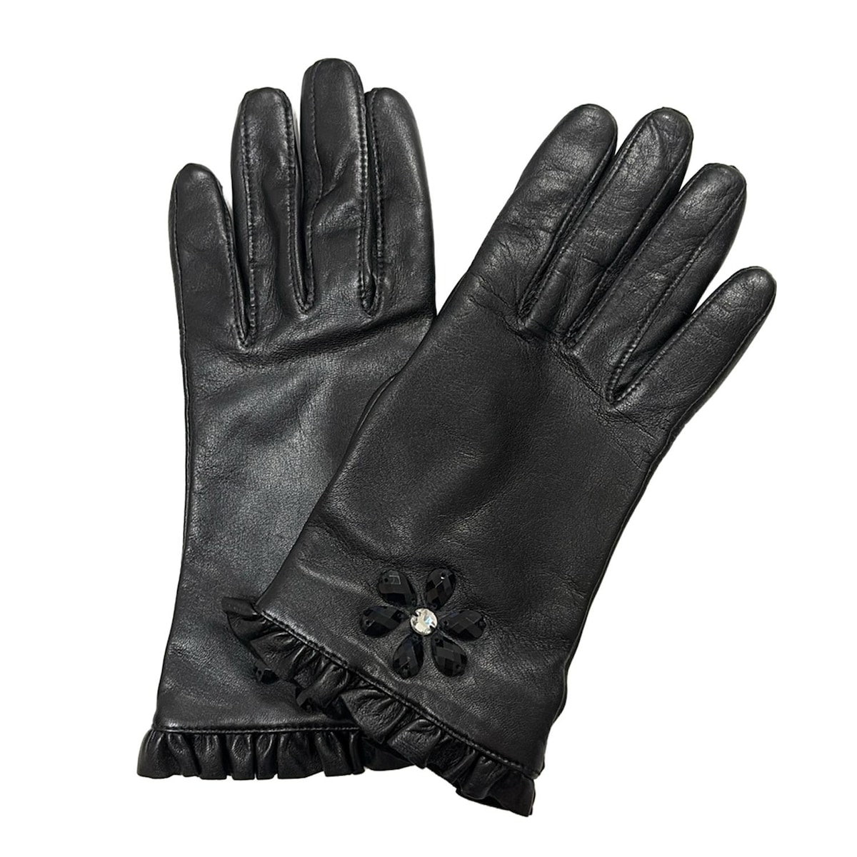 【中古】TOCCA(トッカ) 手袋 ビジュー/フラワー(花)/フリル 黒 レザー