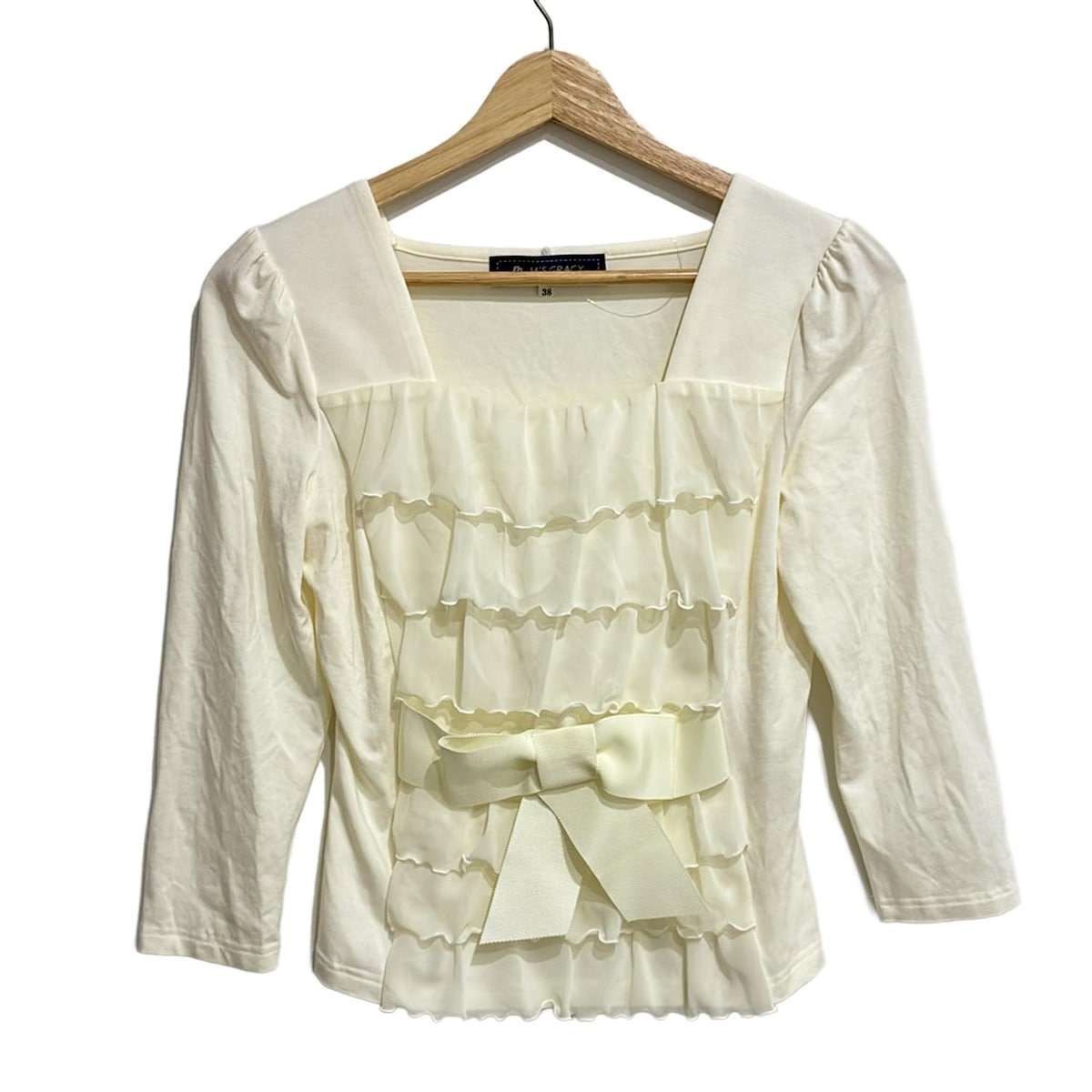 【中古】M'S GRACY(エムズグレイシー) 長袖カットソー フリル 白