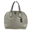【新着】【中古】COACH(コーチ) プリンス ストリート サッチェル パーフォレーテッド レザー ハンドバッグ パンチング アイボリー×ブルー レザー