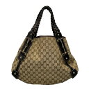 【中古】GUCCI(グッチ) GG柄 トートバッグ ベージュ×ダークブラウン レザー
