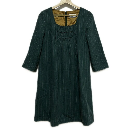 【中古】JOCOMOMOLA(ホコモモラ) ワンピース 七分袖/ひざ丈/ストライプ ダークグリーン×ベージュ 【中古】JOCOMOMOLA(ホコモモラ) ワンピース 七分袖/ひざ丈/ストライプ ダークグリーン×ベージュ