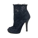 【中古】DOLCE&GABBANA(ドルチェアンドガッバーナ) ショートブーツ レース 黒 コットン