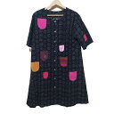 【新着】【中古】marimekko(マリメッコ) ワンピース クルーネック/半袖/ひざ丈/シャツワンピ 黒×グレー×マルチ