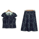 【中古】Leilian(レリアン) スカートセットアップ レース ネイビー