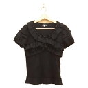 【中古】TO BE CHIC(トゥービーシック) 半袖カットソー ビーズ/フリル 黒 コットン、コットン